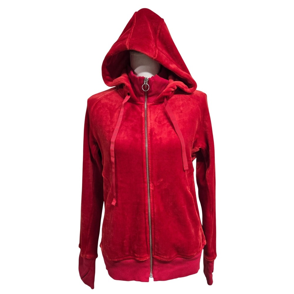 Athleta Triumph Velour Full Zip Hoodie Sweatshirt Double Cozy Red Women's Size M